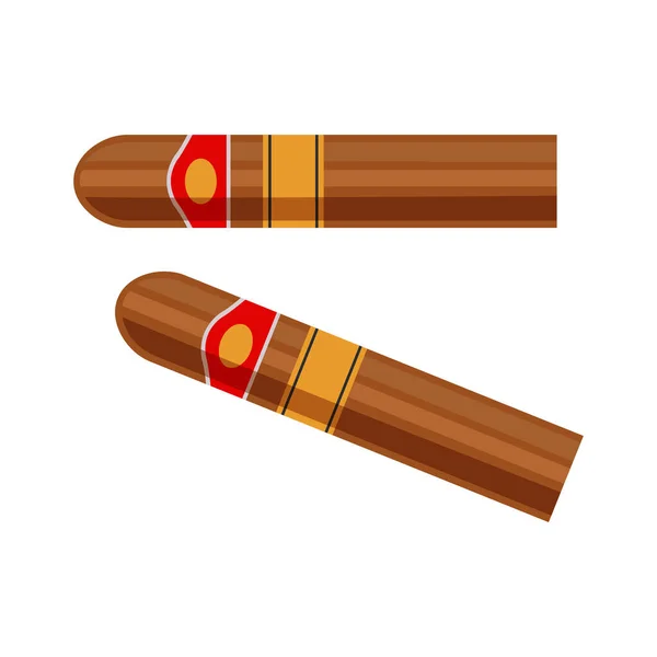 Deux Cigares Cubains Plats Sur Fond Blanc Illustration Vectorielle Isolée — Image vectorielle