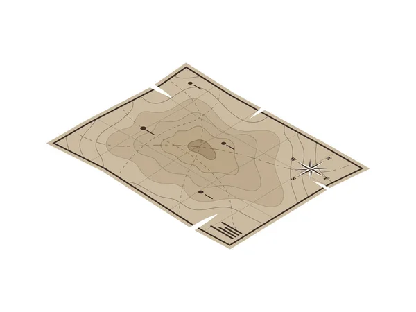 白い背景に古い紙の地図等角アイコンベクトル図 — ストックベクタ