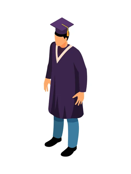 キャップ3Dベクトルイラストを身に着けている大学卒業生のアイソメトリックキャラクター — ストックベクタ