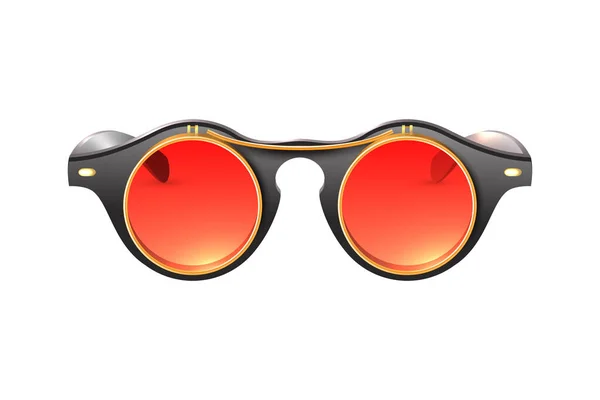Realistische Carnaval Steampunk Ronde Glazen Met Oranje Lens Vector Illustratie — Stockvector