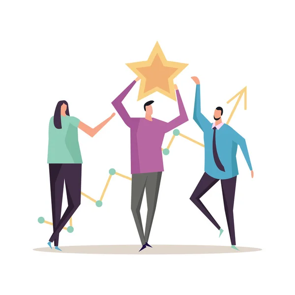 Flat Concept Business Success Teamwork Group People Holding Star Vector — Stock Vector