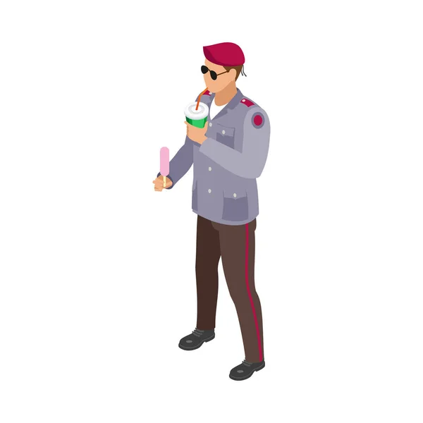 Street Food Isometric Icon Man Eating Ice Cream Drinking Juice — Stock Vector