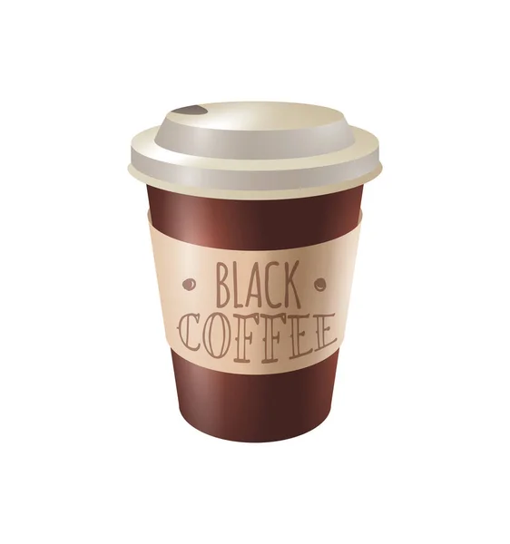 Realistyczny Plastikowy Kubek Czarny Wektor Kawy Ilustracja — Wektor stockowy
