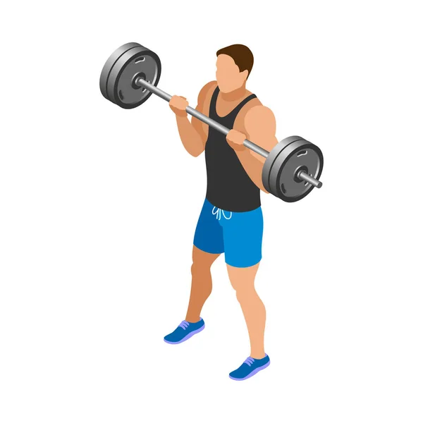 Icône Isométrique Musculation Avec Athlète Masculin Faisant Entraînement Poids Avec — Image vectorielle