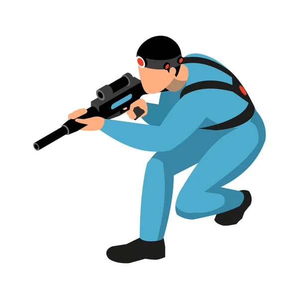 Laser Tag Joueur Jeu Avec Pistolet Sur Fond Blanc Illustration — Image vectorielle