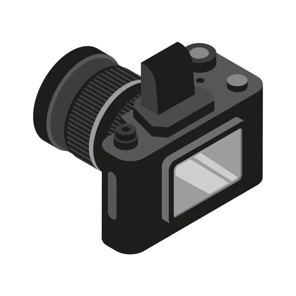 Fekete Fényképezőgép Izometrikus Ikon Vissza Nézet Vektor Illusztráció — Stock Vector
