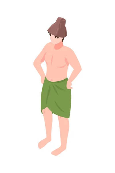 Isometric Man Towel Bathhouse Vector Illustration — Stock Vector