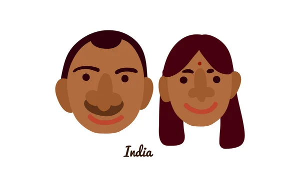 Két Lapos Férfi Női Emberi Arc Indiai Vektor Illusztrációjából — Stock Vector