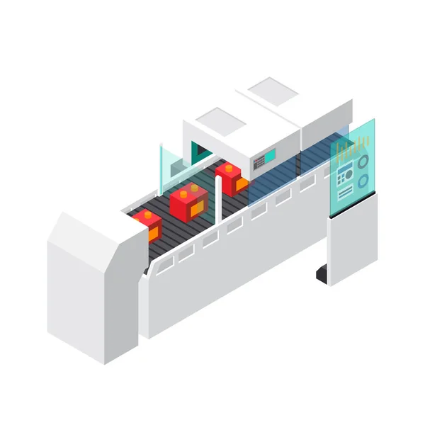 Icona Isometrica Automazione Robot Industriali Con Smart Conveyor Line Illustrazione — Vettoriale Stock
