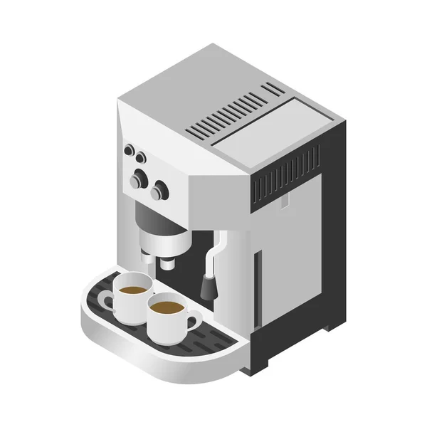 Isometric Espresso Kahve Makinesi Iki Fincan Ikonu Vektör Illüstrasyonu — Stok Vektör