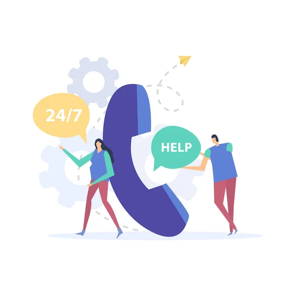 Call Center Hotline Kundendienst Flaches Konzept Mit Menschlichen Charakteren Der — Stockvektor