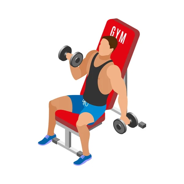 Icône Isométrique Musculation Avec Homme Pendant Entraînement Salle Gym Illustration — Image vectorielle