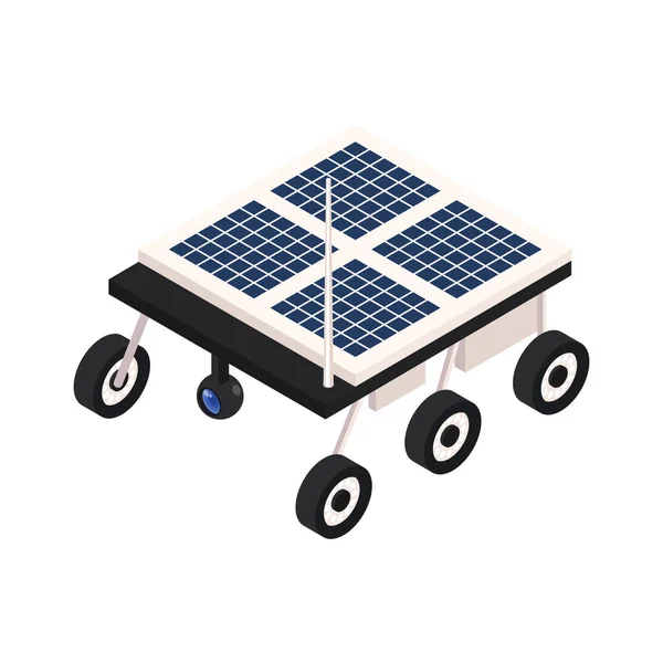 ソーラーパネル3Dベクトルイラストを搭載したアイソメトリックロボット車とスマートファームアイコン — ストックベクタ