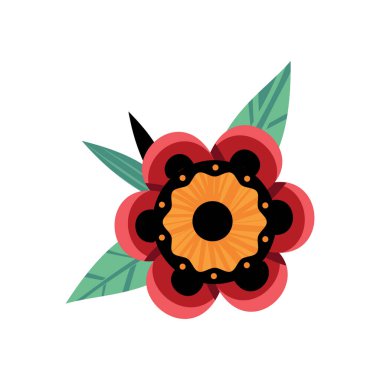 Yeşil yapraklı tropik çiçek gerçekçi vektör çizimi