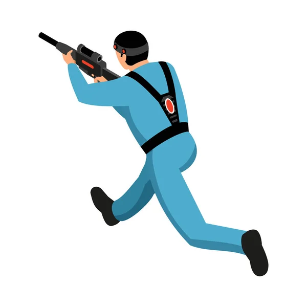 Isometric Run Laser Tag Game Player Back View Vector Illustration — 스톡 벡터
