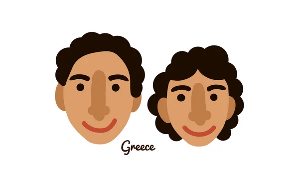 Δύο Επίπεδα Ανδρικά Και Γυναικεία Ανθρώπινα Πρόσωπα Από Την Ελλάδα — Διανυσματικό Αρχείο