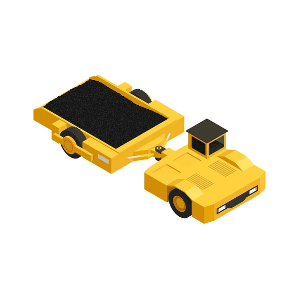 Vehículo Minería Amarilla Isométrica Transporte Carbón Vector Ilustración — Archivo Imágenes Vectoriales