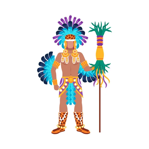 Maya Uygarlığı Maya Erkeği Geleneksel Kıyafetler Giyiyor Düz Vektör Çizimleri — Stok Vektör
