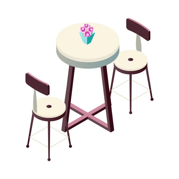 Isometriskt Café Bord Med Stolar Vit Bakgrund Vektor Illustration — Stock vektor