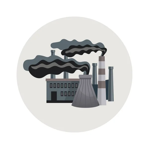 Emblème Rond Pollution Atmosphérique Avec Tuyaux Usine Illustration Vectorielle Plate — Image vectorielle