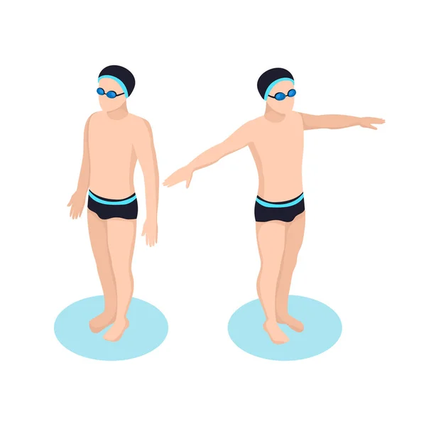 Jungen Schwimmbad Auf Weißem Hintergrund Isometrische Vektordarstellung — Stockvektor