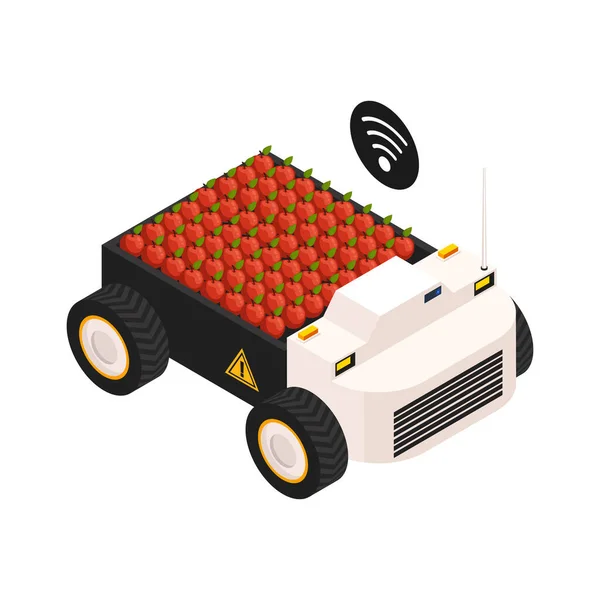 Smart Farm Ferngesteuertes Fahrzeug Für Den Transport Von Feldfrüchten Isometrisches — Stockvektor