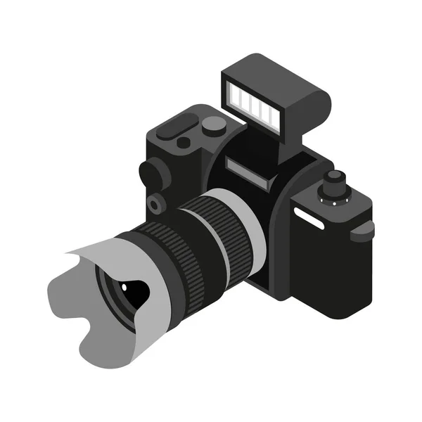 Profesionální Kamera Proti Bílému Pozadí Izometrické Vektorové Ilustrace — Stockový vektor
