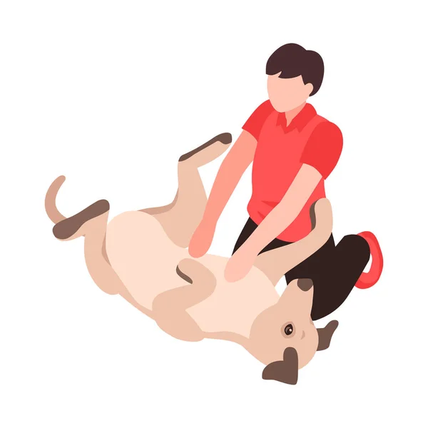 Tierpflege Isometrisches Symbol Mit Mann Der Mit Großem Hund Spielt — Stockvektor
