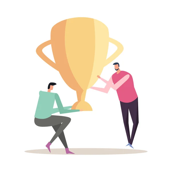 Zakelijk Succes Teamwork Winnaars Plat Concept Met Twee Karakters Met — Stockvector