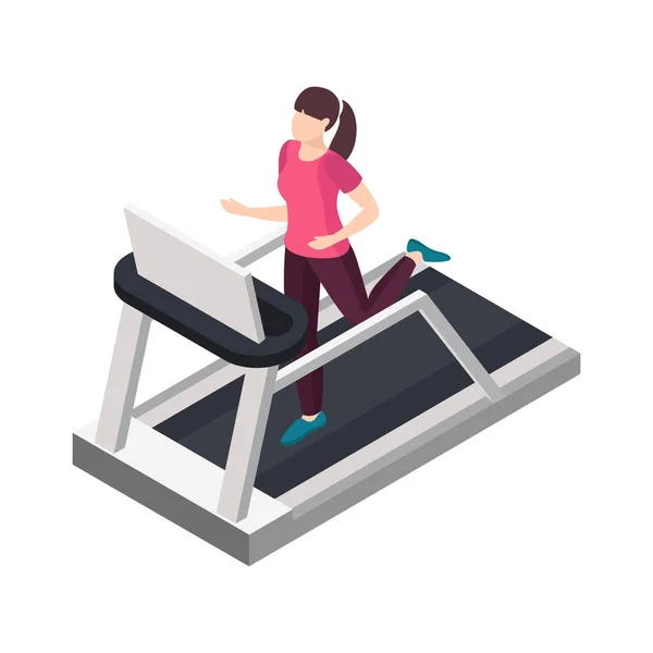 Women Health Isometric Icon Female Character Running Treadmill Vector Illustration — Stock Vector