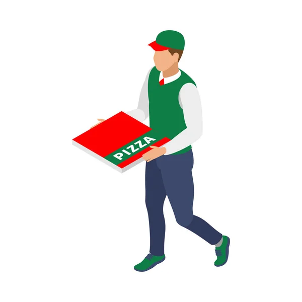 Pizza Delivery Man Isometric Character Vector Illustration — Stock Vector