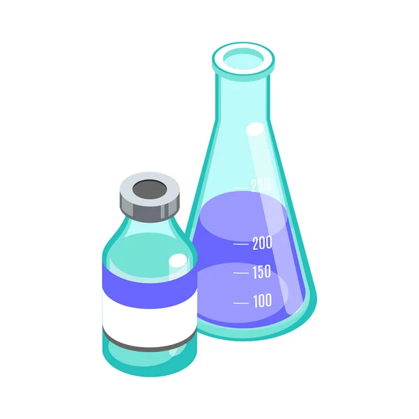 Isometric Glass Medical Flask Liquid Bottle Vector Illustration — Stock Vector