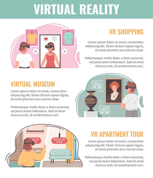 Cartaz Desenho Animado Realidade Aumentada Virtual Com Museu Ciberespaço Ilustração — Vetor de Stock