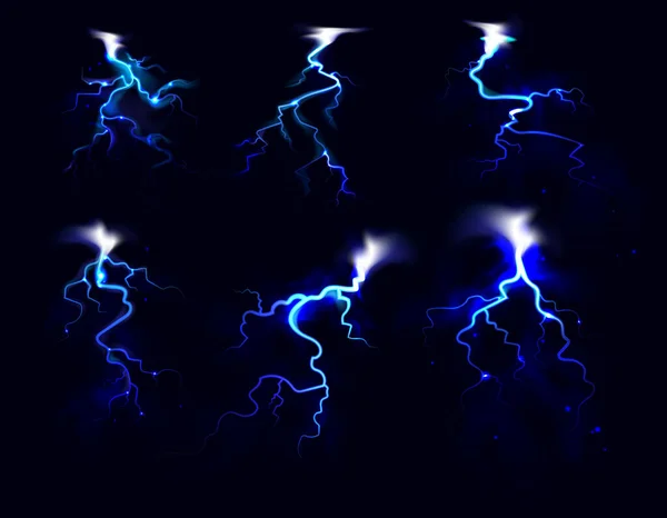 Flash Foudre Bleue Dans Ciel Étoilé Nocturne Illustration Vectorielle Isolée — Image vectorielle