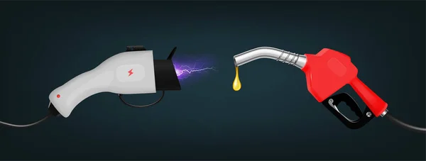 Eco Bränsle Realistisk Design Koncept Med Gashandtag Pumpmunstycke Och Laddkontakt — Stock vektor