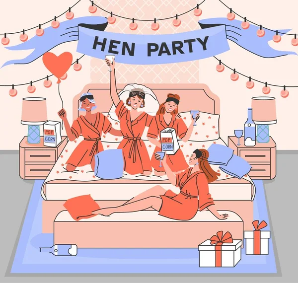 Bachelorette Party Hen Party Composition Home Interior Scenery Festive Female — Stock Vector