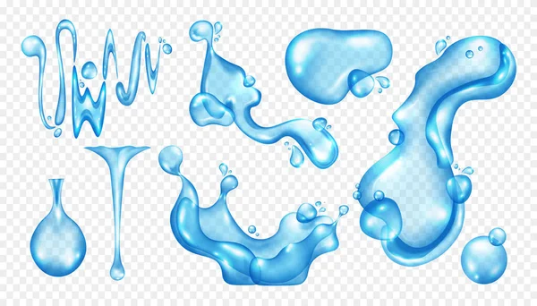 Реалістичні Піктограми Розбризкування Води Встановлені Рідкими Краплями Прозорому Фоні Ізольовані — стоковий вектор