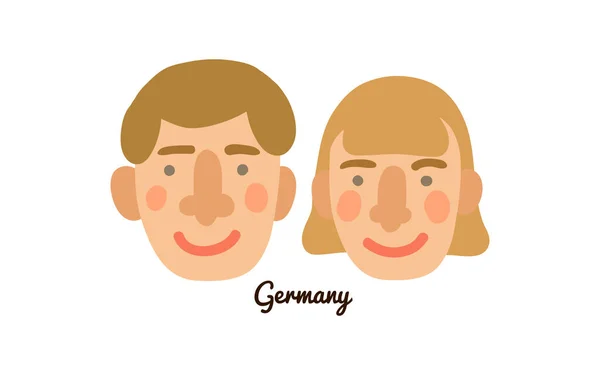 Dwie Płaskie Męskie Żeńskie Ludzkie Twarze Niemieckiej Ilustracji Wektorowej — Wektor stockowy
