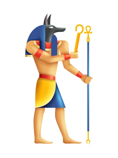 Anubis Oude Egyptische Godheid Met Hond Hoofd Cartoon Vector Illustratie — Stockvector