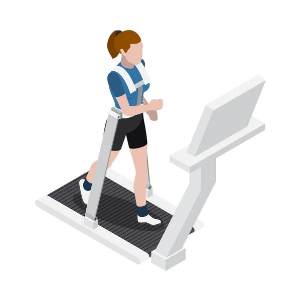 Astronaut Training Isometric Icon Female Cosmonaut Running Treadmill Vector Illustration — Stock Vector