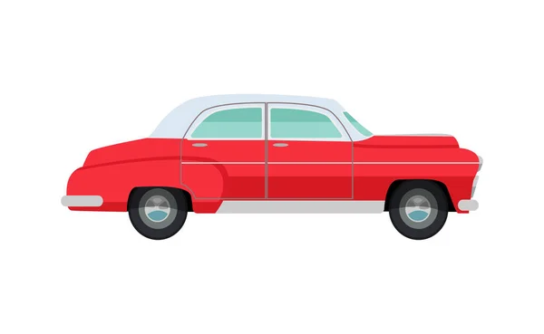 Yan Görünüm Vektör Illüstrasyonunda Düz Klasik Kırmızı Küba Arabası — Stok Vektör