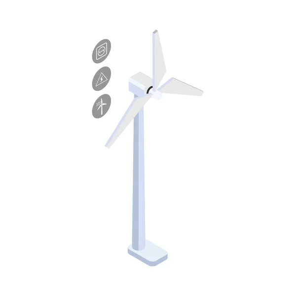 白い背景の3Dベクトル図上のアイソメトリックスマート風力タービン — ストックベクタ