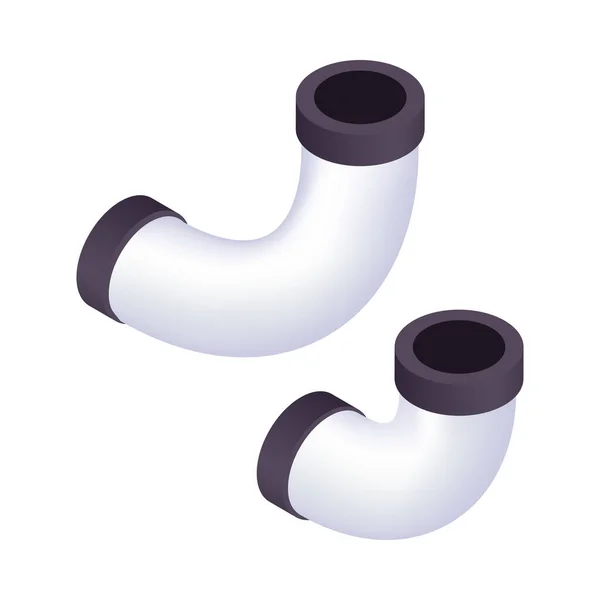 Isométrico Dobrado Preto Branco Tubos Isolado Vetor Ilustração —  Vetores de Stock