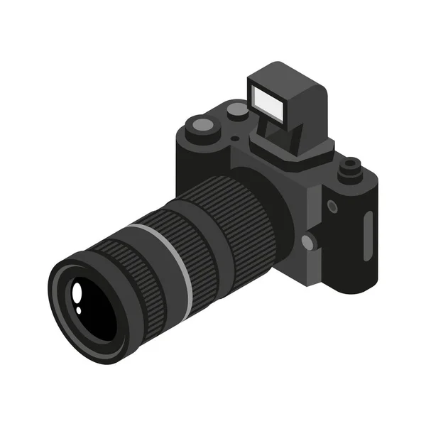 Isometric Siyah Profesyonel Kamera Simgesi Vektör Illüstrasyonu — Stok Vektör