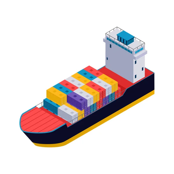 Isometric Cargo Ship Container Carrier Freight Vector Illustration — Stock Vector