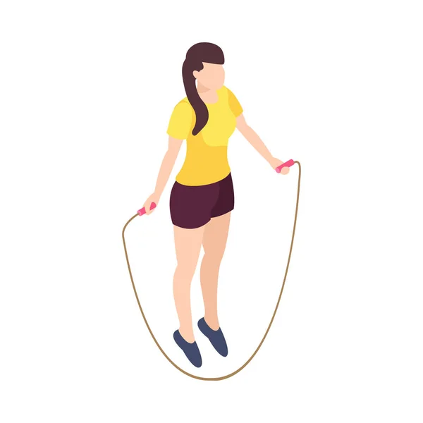 Isometrische Frau Gesundheits Ikone Mit Mädchen Springen Mit Seil Vektor — Stockvektor