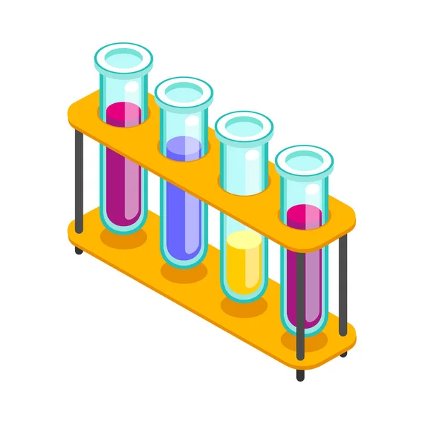 Suporte Tubos Vidro Laboratório Com Ícones Isométricos Líquidos Coloridos Ilustração — Vetor de Stock