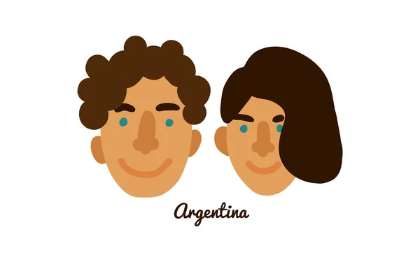 Two Flat Male Female Human Faces Argentina Vector Illustration — Stock Vector