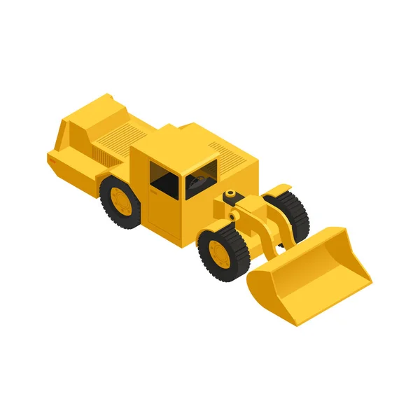 Isometric Mining Machinery Coal Industry Icon Yellow Excavator Vector Illustration — Stock Vector