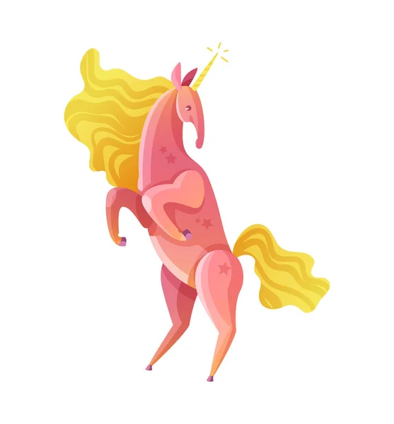 Magical Colorful Unicorn Getting Hind Legs Cartoon Vector Illustration — Stock Vector